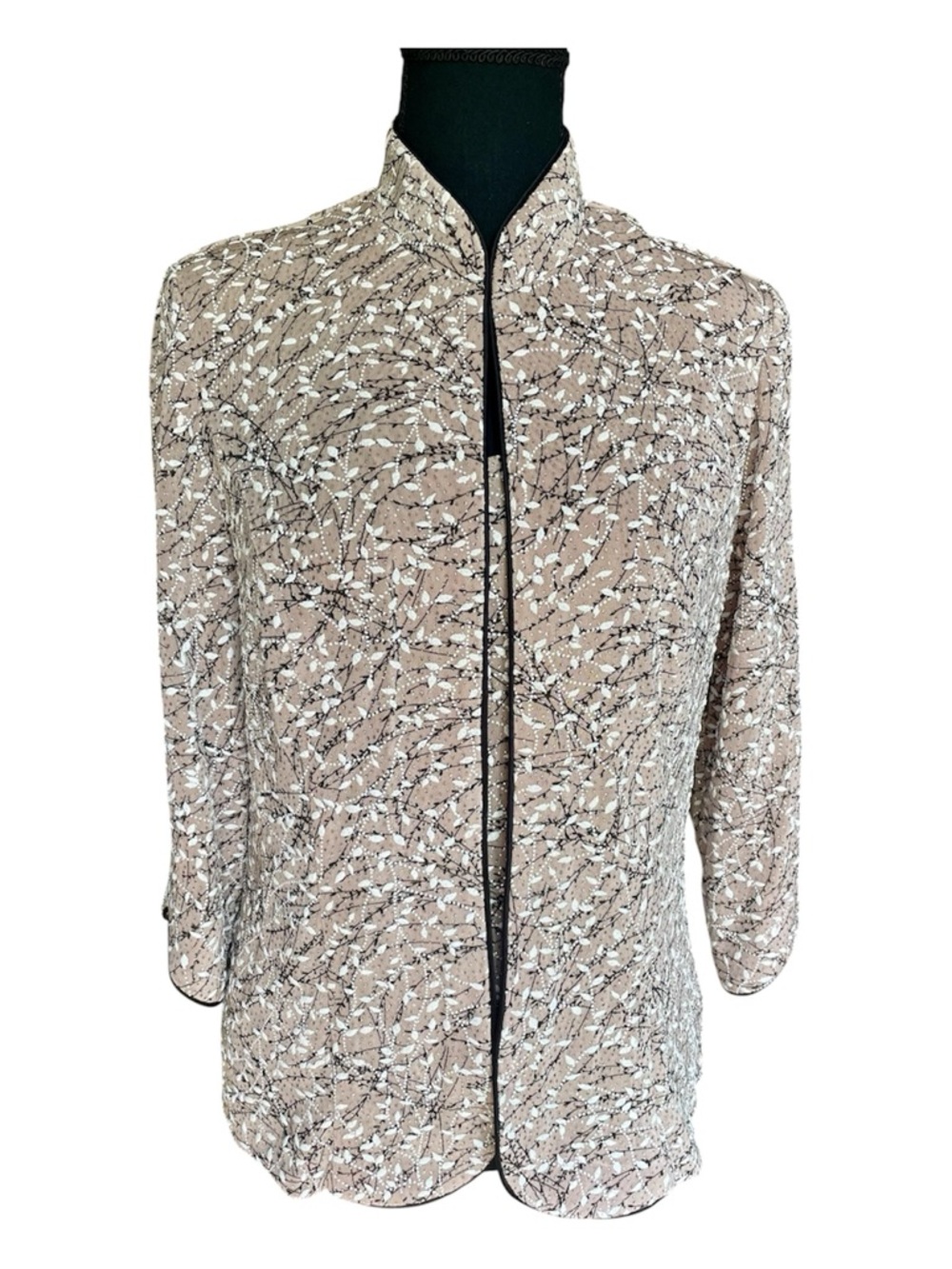 Alex Evenings Textured Mandarin Neck Glitter Knit 3/4 Sleeve Twinset Size Large
